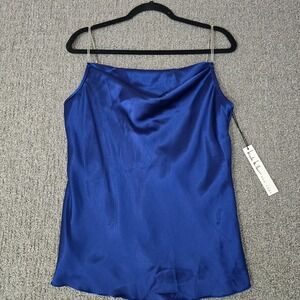 Nicole Miller NY Blue Satin Cowl Neck Rhinestone Strap Cami Top NWT M